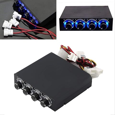 Caja de PC de 3.5 pulgadas PC HDD CPU Controlador de velocidad de ventilador de 4 canales con LED azul Control de ventilador de velocidad Panel frontal de refrigeración