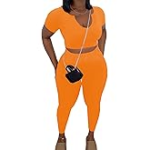 Nimsruc 2 Piece Sets For Women Sexy Casual Workout Crop Short Sleeve Long pants Leggings Sets Summer Active Wear