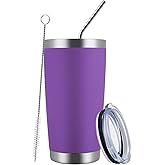 MEWAY 20oz Tumbler Cup Double Wall Vacuum Insulated Travel Mug Bulk, Stainless Steel Tumblers with Lid and Straw, Durable Powder Coated Coffee Cups for Cold & Hot Drinks (Purple, 1)
