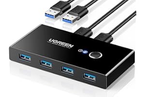 UGREEN USB 3.0 Switch Selector 2 Computers Share 4 USB 3.0 Ports KVM Switcher USB for PC Laptop Keyboard Mouse Printer Scanner One Button Switch Adapter with 2 Pack USB 3.0 Cables