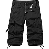 AOYOG Men's Cargo Shorts 3/4 Cotton Relaxed Fit Below Knee Capri Cargo Pants