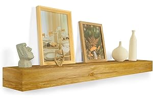 XWNE Fireplace Mantel,66 inch Rustic Wood Floating Mantel Shelves for Electric Fireplaces,Solid Wood Farmhouse Mantle for Over Fireplace -Gold oak-66x8x6
