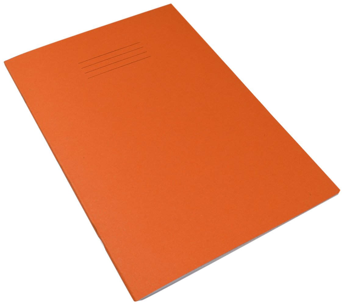Rhino A4 Exercise Books, 48 Page/Top Half Blank & Bottom Half 12mm Lined Paper Notebook, 10 Pack, Office & School Stationery Supplies, Orange
