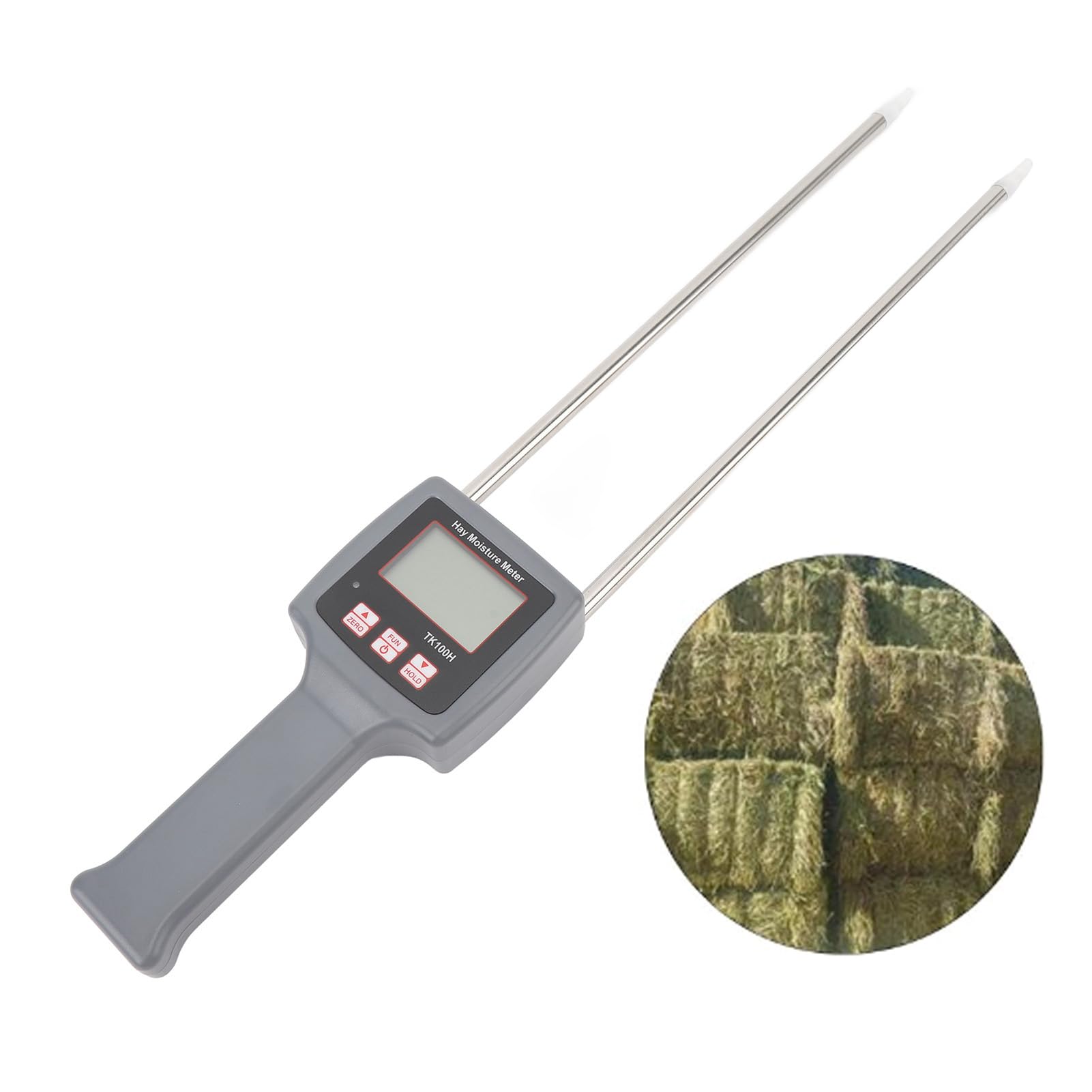 Portable Hay Moisture Meter, Hay Moisture Tester with Probe, Digital Fiber Meter Tester Moisture Meter Range 0-80% for Straw Forage Grass Alfalfa Leymus Chinensis Hays