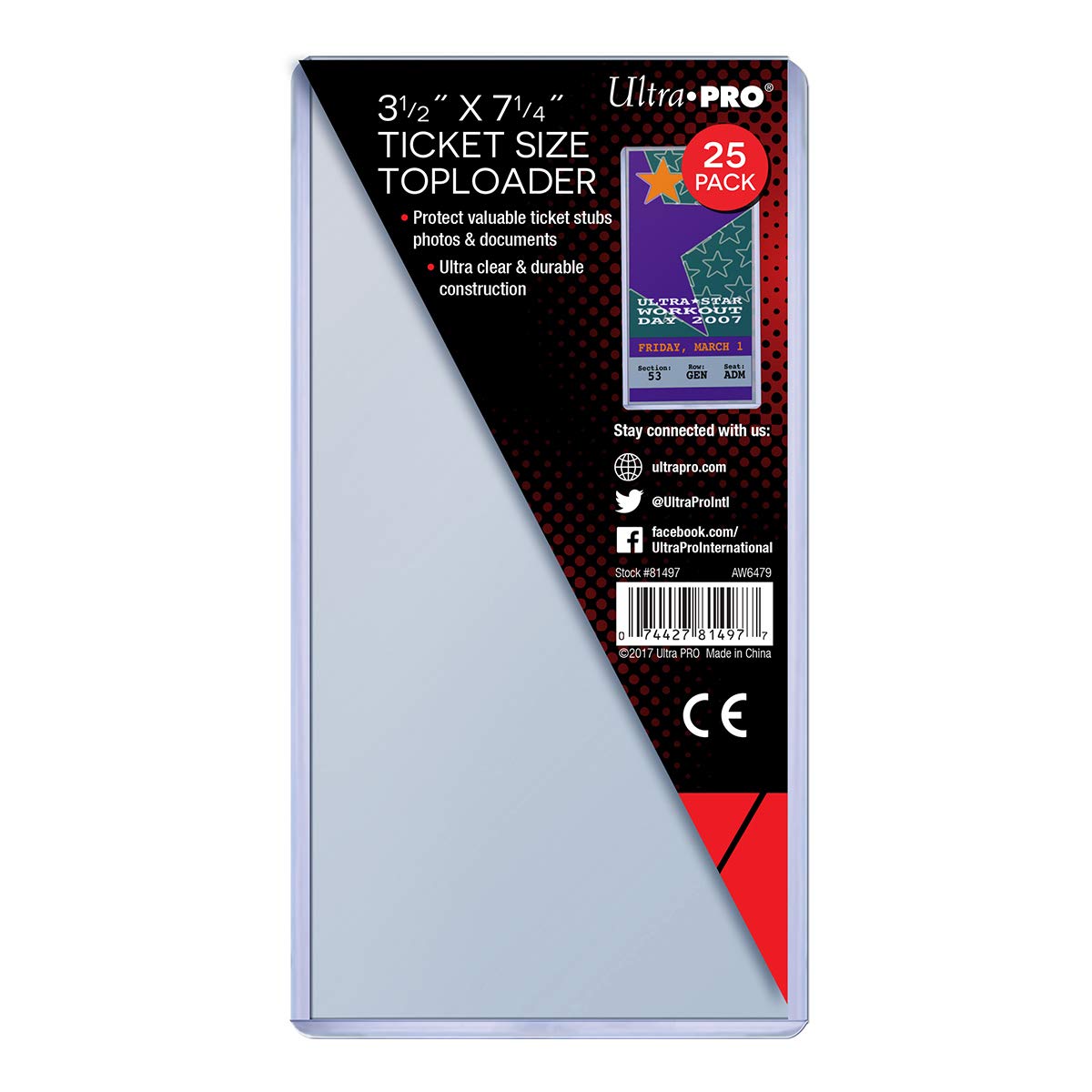 Ultra Pro 3-1/2" X 7-1/4" Ticket Toploader 25ct