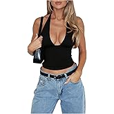 SOLY HUX Women's Y2K Halter Crop Tops V Neck Sleeveless Backless Going Out Slim Fit Tops