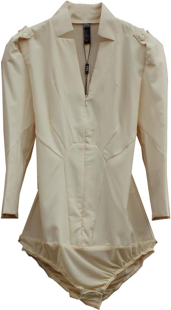 ZAMME Women's V Neek Chiffon Slim Zip Shirt Bodysuit Top Blouse