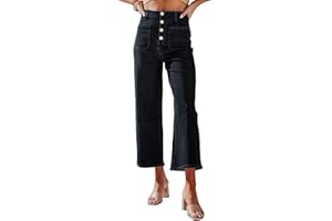Sidefeel Women's Wide Leg Jeans High Waisted Stretchy Straight Leg Jeans Buttoned Loose Denim Pants with Pocket