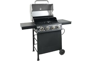 GRILLBOSS Grill Boss 4-Burner Outdoor Propane Gas Grill with Side Burner, Stainless Steel Lid, Push Ignition, Warming Rack, Wheels, Black
