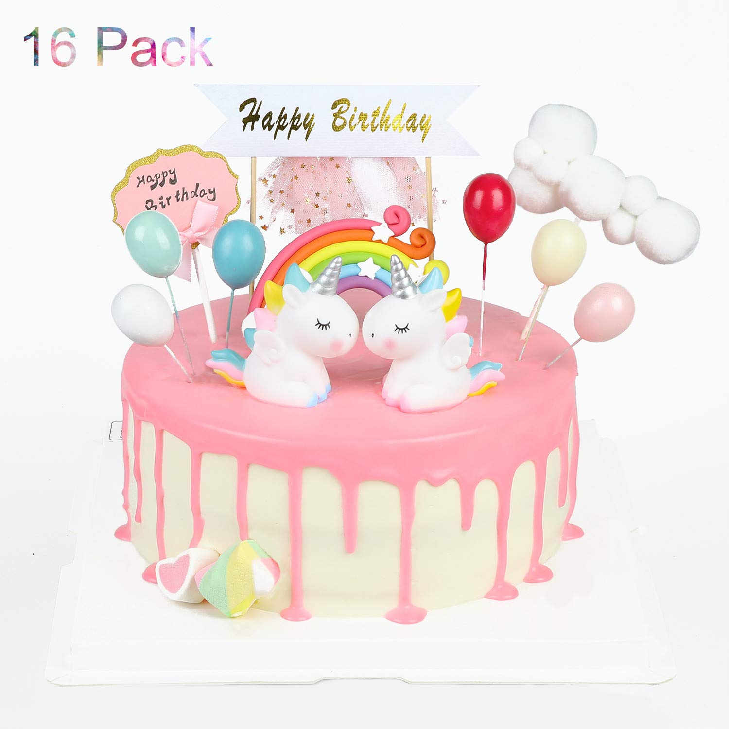 Jeux Et Jouets Decorations Et Accessoires De Fetes Betwin360 Tv 16 Pieces Kateluo 16 Pieces Licorne Cupcake Decoration Gateau Toppers Happy Birthday Arc En Gateau Decoration De Gateau Danniversaire Mariage Baby Shower Parti Decor Pack