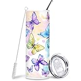 20OZ Colorful Butterfly Sublimation Tumbler, Elegant Stainless Steel Cup with Straw, Thermos with Lids, Can be Bsed for Hot and Cold Drinks, for Work, Travel, School, Boy and Girl Good Winter Partner