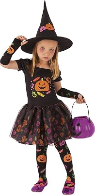 Disfarce de Bruxa Doce para rapariga, vestido de bruxa com mangas, meias e chapéu com desenhos de curgetes estampados, Original, Ideal para Halloween, Carnaval e Aniversários