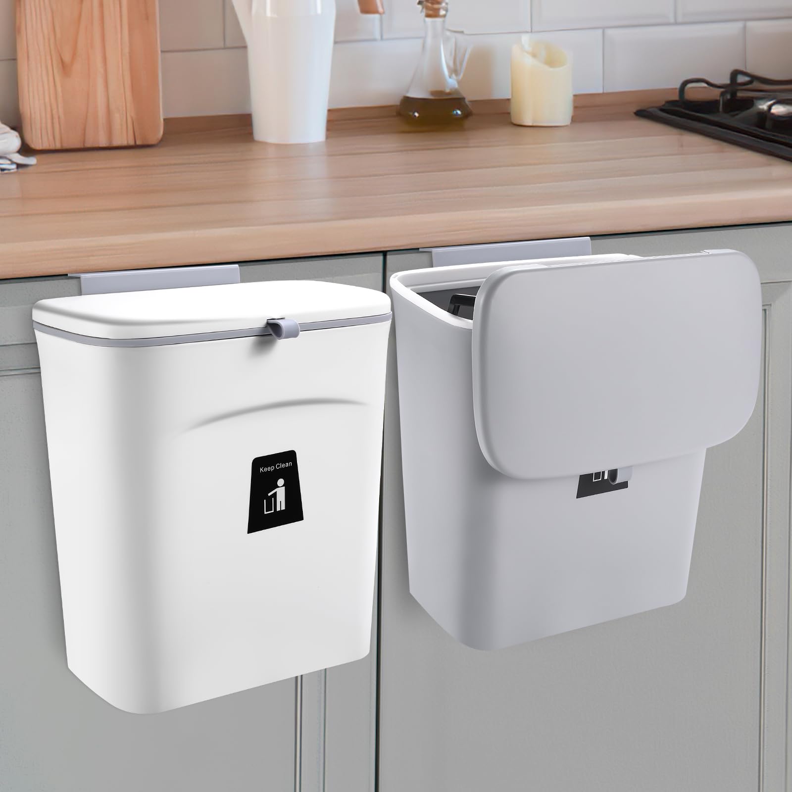 Photo 1 of 2 Pack Kitchen Compost Bin,Hanging Small Trash Can with Lid for Under Sink or Counter Top,Dustbin for Kitchen for Cabinet/Bathroom/RV//Camping//Office/Car