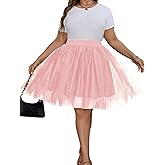 OYOANGLE Women's Plus Size Mesh Tutu Tulle Skirt Midi Knee Length Elastic Waist Skirt