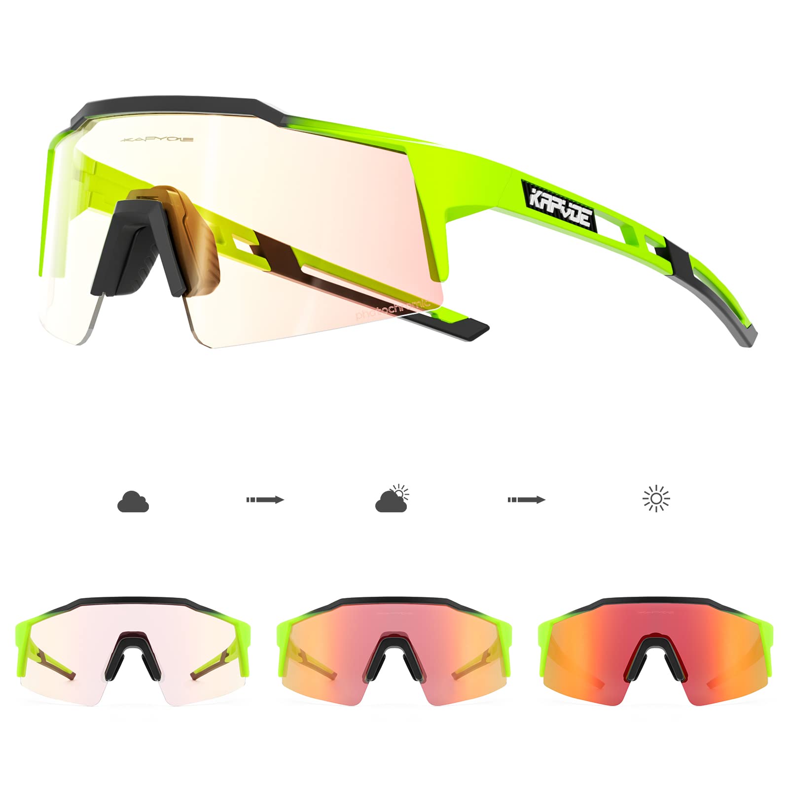 KAPVOE Photochromic Cycling Glasses Men Women Sunglasses MTB Mountain Bike Clear Youth Riding Clear Green 09