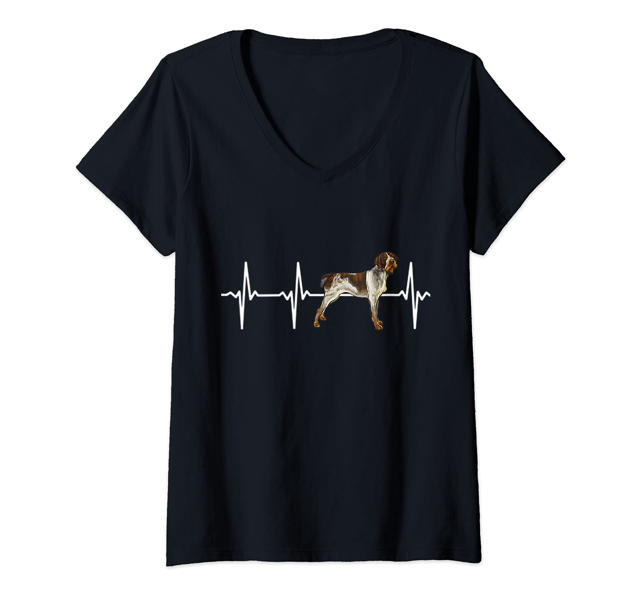 Womens German Wirehaired Pointer Heartbeat Love My Dog V-Neck T-Shirt