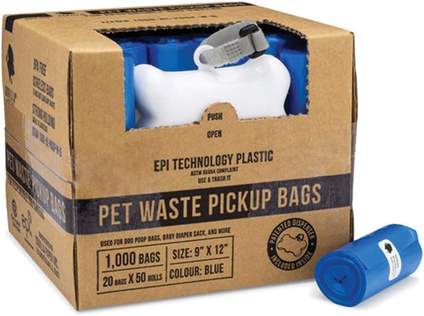 Gorilla Supply Dog Waste Bags with Patented Dispenser and Leash Tie, Blue, Unscented, EPI Additive (meets ASTM D6954-04 Tier 1), 1000 Count : Pet Supplies