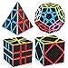 D-FantiX Zcube Carbon Fiber Speed Cube Bundle,3x3 Pyramid Megaminx Square 1 Skewb Cube Puzzle Set