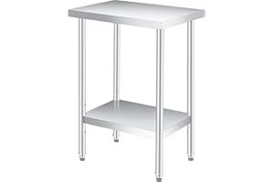 Stainless Steel Prep Table, 24x12 Inch Heavy Duty Commercial Worktable, Commercial Kitchen Work Table with Adjustable Undersh