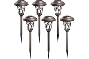 GIGALUMI Solar Lights Outdoor 6 Pack, Solar Landscape Lights Warm White, Brown Super Bright High Lumen Waterproof Metal Automatic Solar Lights for Yard, Pathway, Garden, Walkway