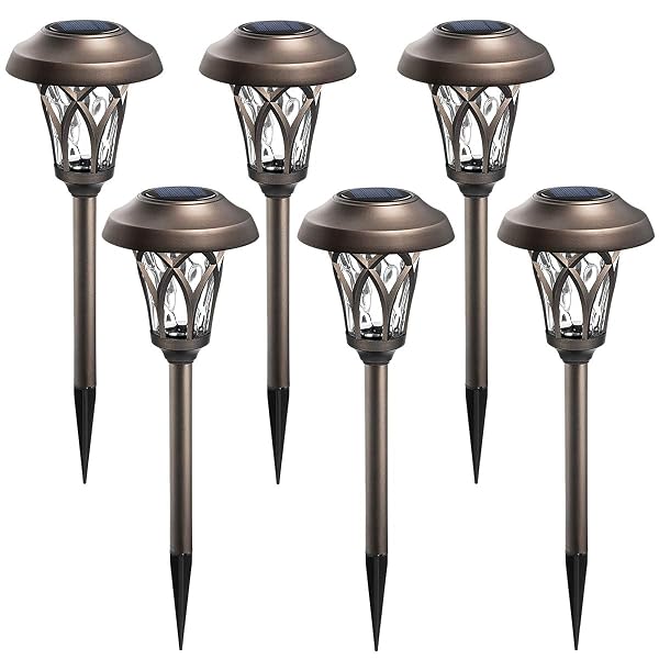 GIGALUMI 6 PACK SOLAR PATHWAY LIGHTS OUTDOOR, METAL...