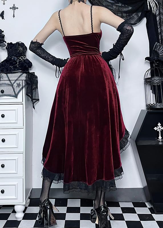 TSMNZMU Womens Gothic Velvet Corset Dress - Vintage Fairy Lolita Punk Grunge Long Goth Emo Alt Halter Dress