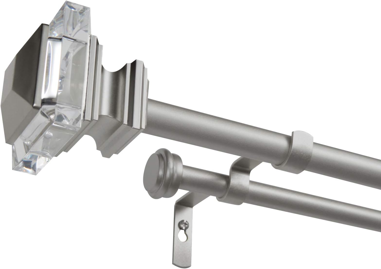 Exclusive Home Prism Double Curtain Rod and Finial Set, Matte Silver, 36"-72"