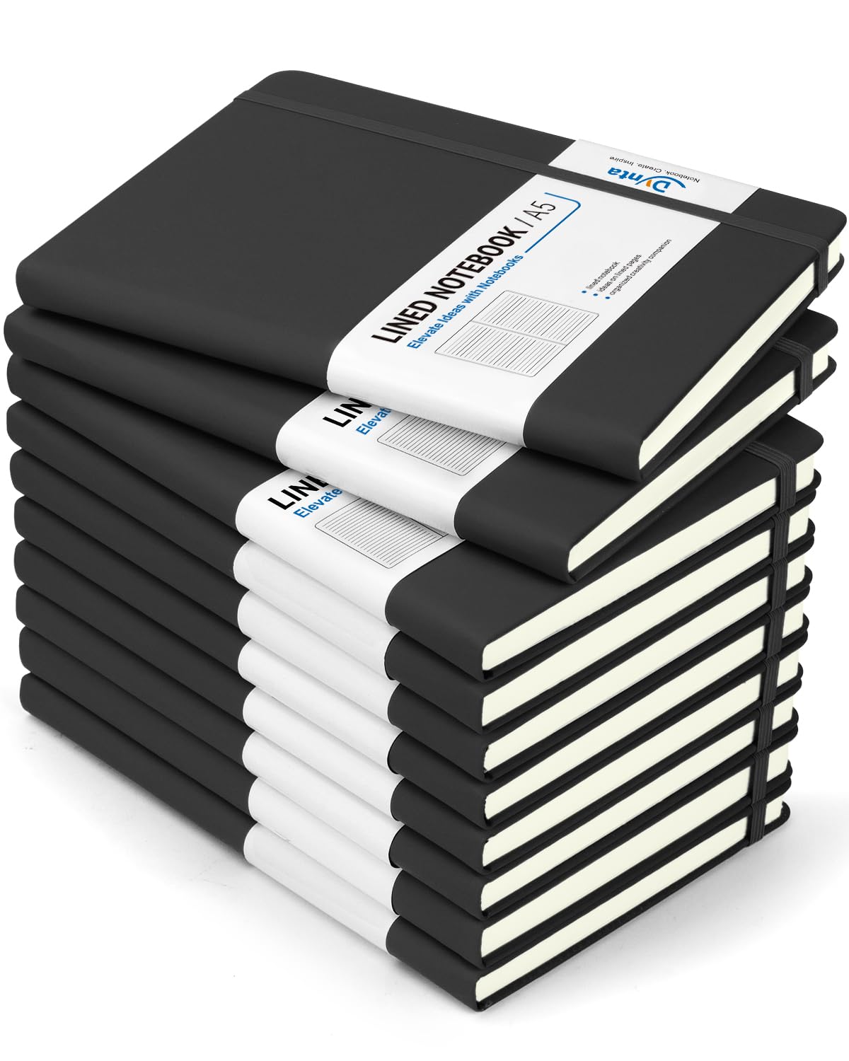 Photo 1 of Dynta Hardcover Journal Notebooks, 10 Packs A5 Lined Journals Bulk for Writing 200 Pages/100Sheets, 8.4 x 5.8 inch, Classic Ruled Notebook for Work/Travel/College/Note Taking(Black)