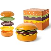 FUNFINK Hamburger Plate Set, 5-Piece Stackable Ceramic Bowl &amp; Plates | Stackable Burger Design &bull; 1 Bowl + 3 Plates + Bun Lid &bull; Microwave &amp; Dishwasher Safe &bull; Kitchen Decor &bull; Gift Box
