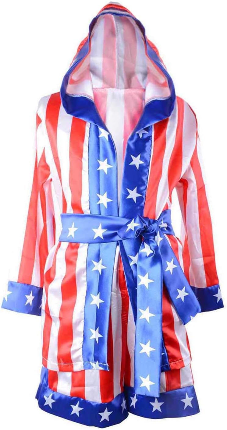 Boxing Costume and Shorts for Child's Women Robe Satin American Flag Cloak with Hood