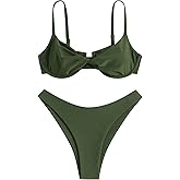 ZAFUL Women's Twist Front Bikini Sets Underwire Tie Back Bikini High Waisted Two Piece Swimsuit