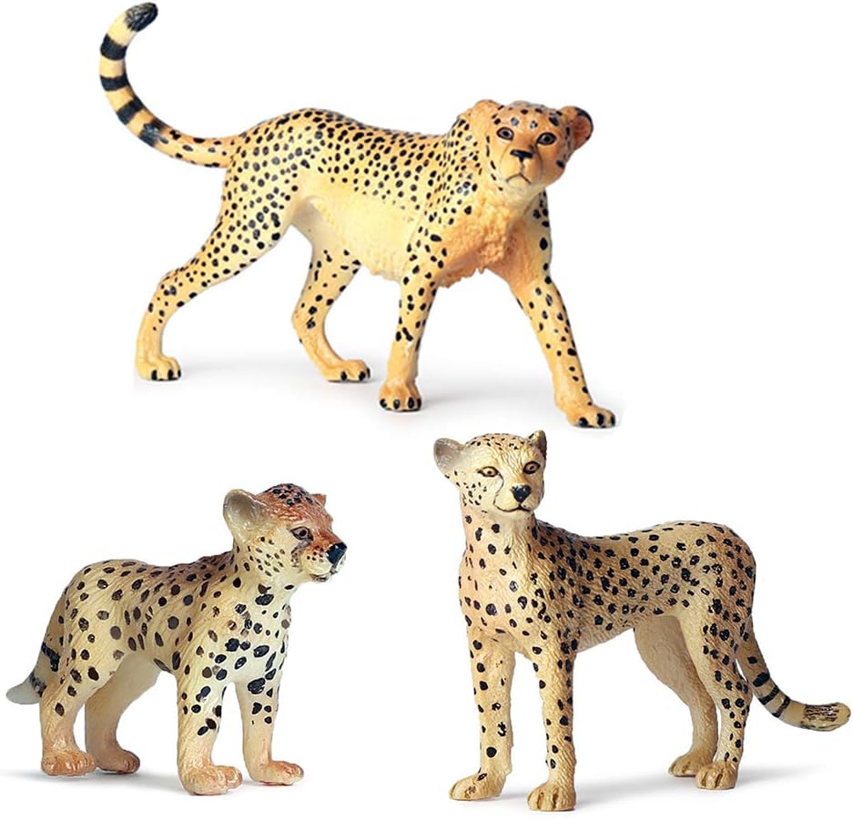 Liaobeiotry 3pcs Woodland Animal Figurines Fake Leopard Cake Toppers Toys for Birthday Party
