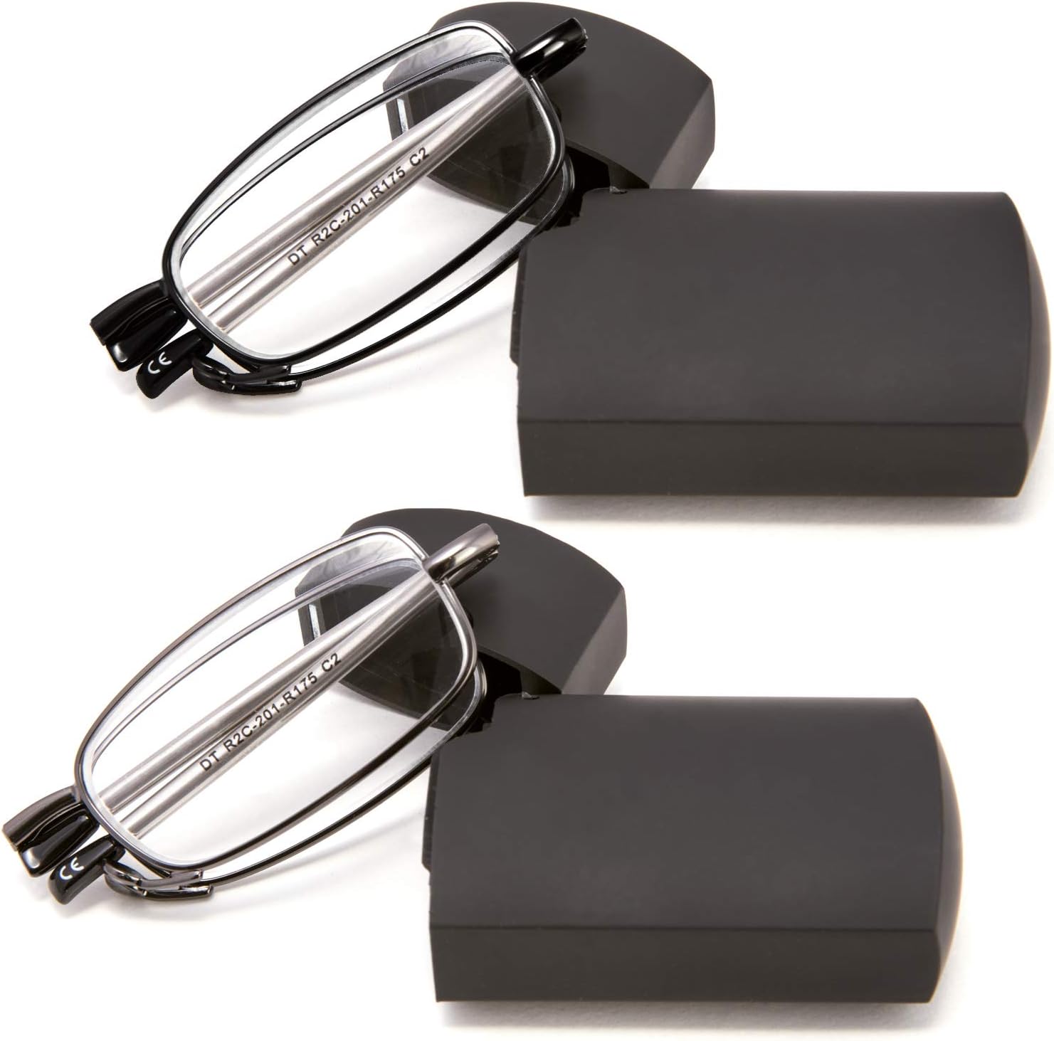 DOUBLETAKE Reading Glasses - 2 Pairs Folding Readers Includes Glasses Case
