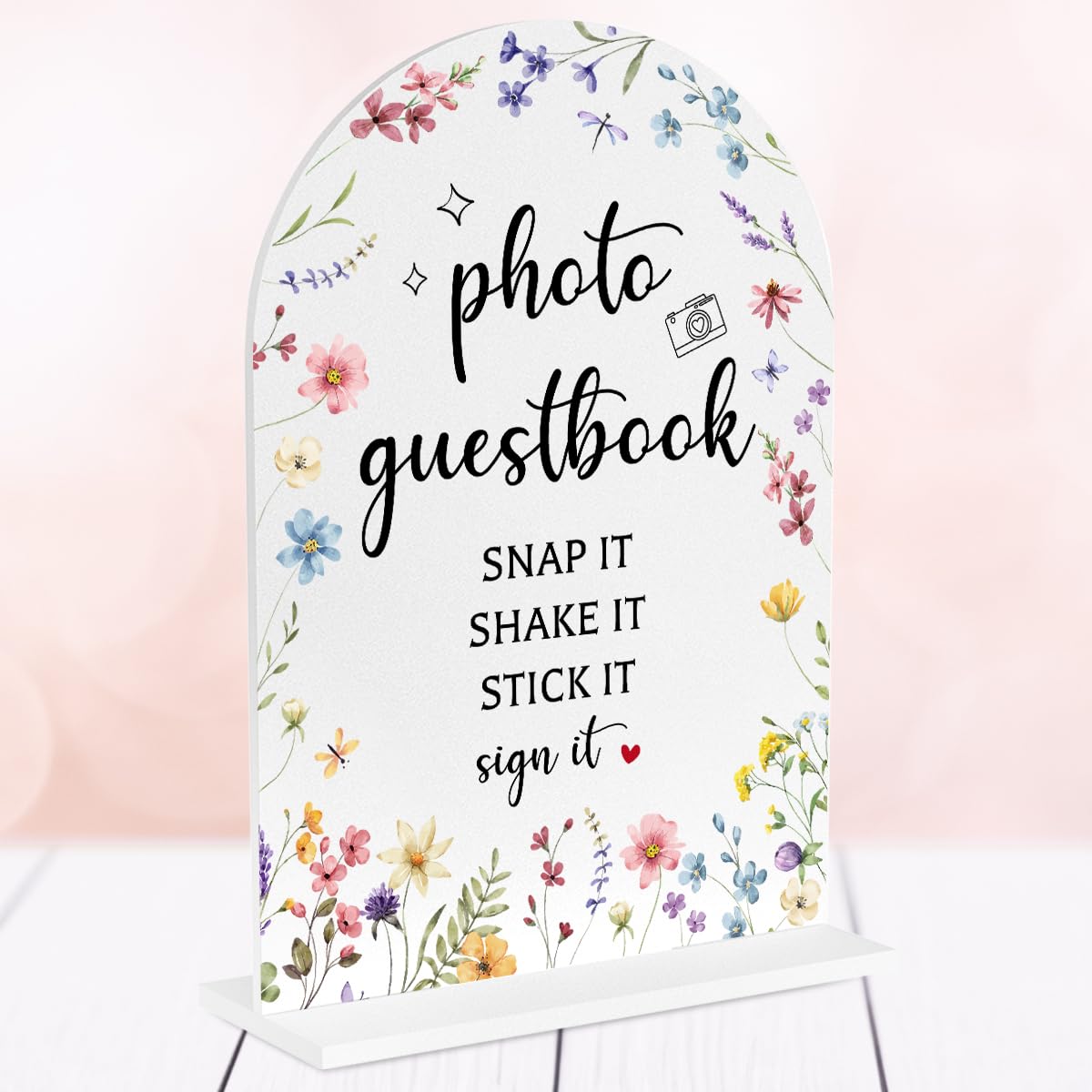 Photo 1 of Wedding Sign Decor, Photo Guest Book Sign, 5x7 Inch Arch Acrylic, Wedding Sign for Reception & Event Party, Bridal Shower Decorations, Wedding Table Sign Accessories for Anniversary (Wildflower)