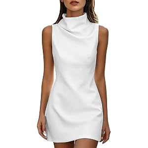 Dovidovi Women's Summer Sleeveless Mock Neck Casual Mini Dresses Bodycon Ruched Cocktail Party Double Lined Dress
