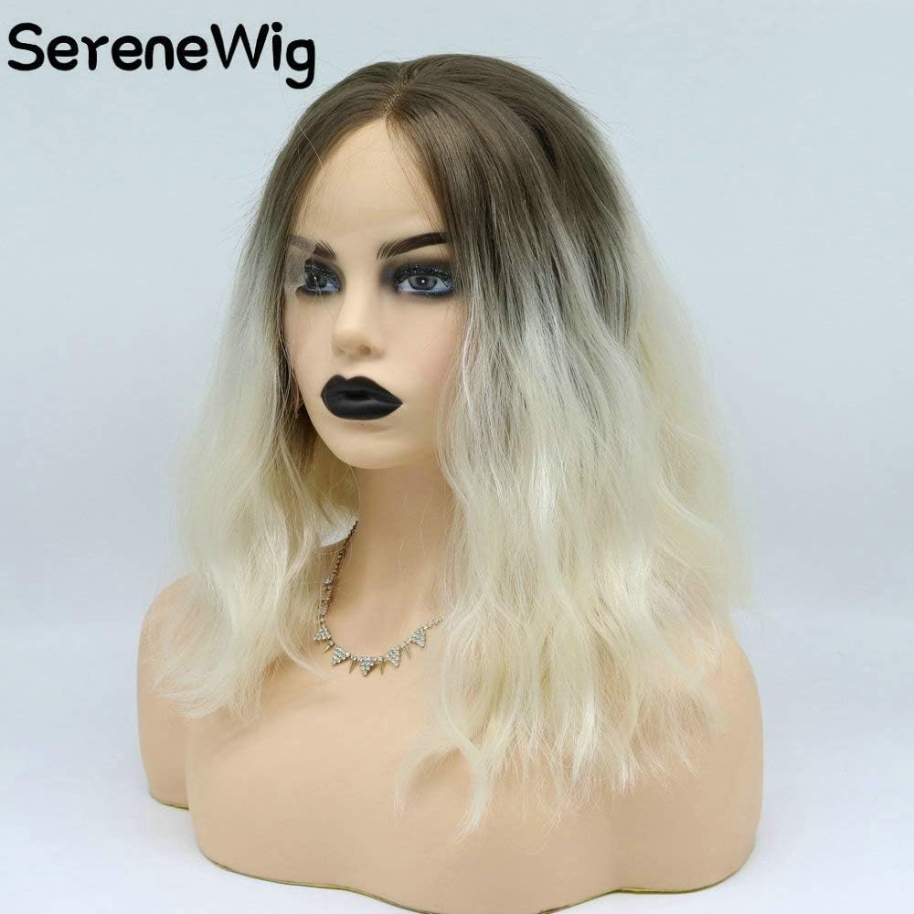 Shoulder Length Lace Front Wigs Short Bob Curly Wavy Wigs Pre Plucked Synthetic Heat Resistant Hair Natural Waves Daily Wigs for Women Cosplay (Brown Blonde Ombre) - Image 4
