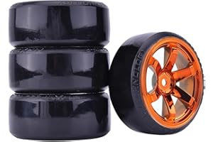 WONFAST 4Pcs 63mm RC Drift Car Tires Hard Tyres Plastic Wheel Rims for 1/10 On-Road Drifting Car for HSP Tamiya HPI Kyosho Spare Parts(Orange)