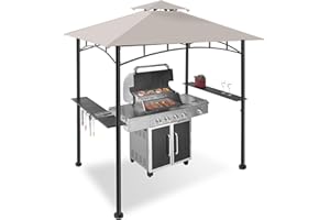 FAB BASED 5x8 Grill Gazebo Canopy for Patio, Outdoor BBQ Gazebo with Shelves & Extra 2 LED Light(Grey)