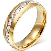 Fashion Month Mens Womens 6mm Titanium Stainless Steel 18k Gold Wedding Ring Channel Set Cubic Zirconia Engagement Band