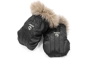 Stokke Stroller Mittens, Onyx Black - Soft Fleece Lining & Sheepskin Cuffs - Attach to All Stokke Strollers