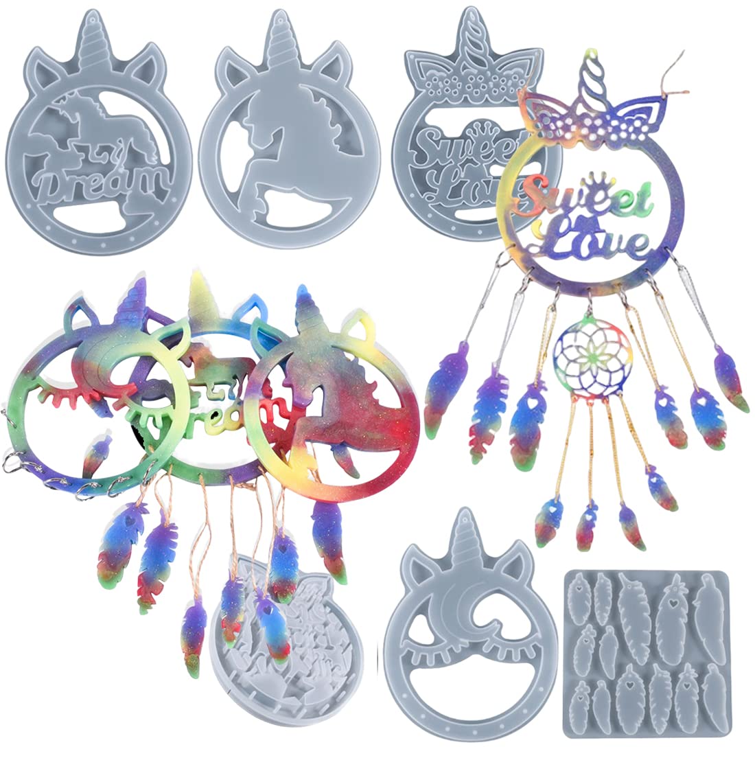DIYBravo 6 Pieces 5 Patterns Unicorn Wind Chimes Resin Mould, UV Epoxy Silicone Moulds Resin Casting for DIY Wall Window Door Room Hanging Home Decorations