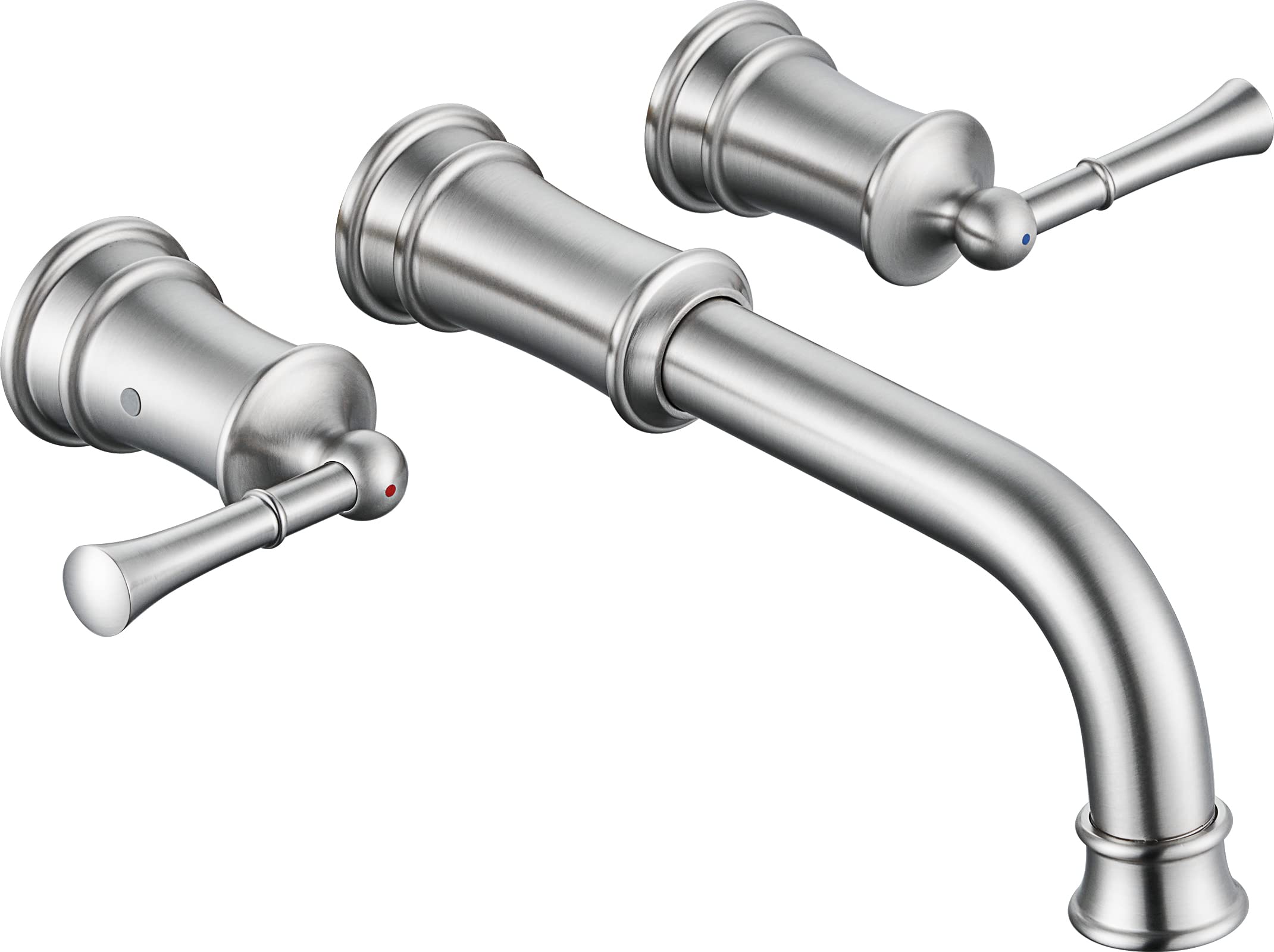 Photo 1 of Hangoro Wall Mount Tub Filler with Rough-in Valve, High Flow Brass Roman Tub Faucet 2 Handle Wall Mounted Bathtub Faucet 360° Swivel Spout, Brushed Nickel(B2306-BN)