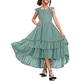 HOSIKA Girls Lace Boho Flower Girl Dress Ruffle Sleeve A-Line Formal Dresses for Wedding Party 6-12 Years