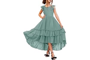 HOSIKA Girls Lace Boho Flower Girl Dress Ruffle Sleeve A-Line Formal Dresses for Wedding Party 6-12 Years