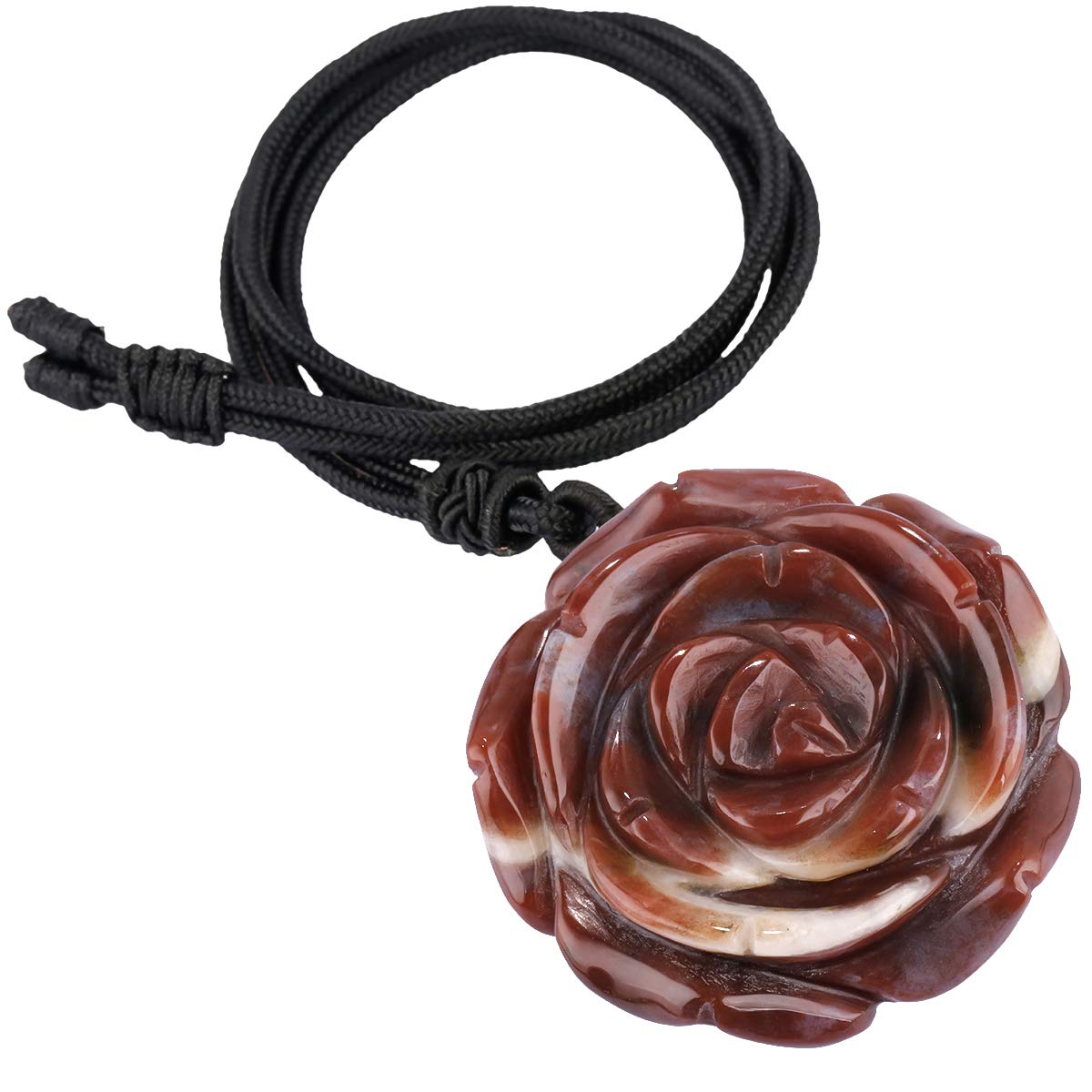 KYEYGWO Handmade Engraved Rose Flower Crystal Stone Necklace for Women, Carnelian Energy Gemstone Pendant with Adjustable Cord 27" โ image 1