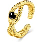 SNGIA 18K Gold Plated Brown Tiger Eye CZ Natural Stone Adjustable Statement Open Ring for Women by SNGIA, Summer Beach Unique Bead Gemstone Stackable Wedding Date Birthday Gift, Bohemian Stone Irregular Trendy Navy Jewelry, Textured Patterned Fashion Quartz Accessories, Vintage Hammered Circular Nickle Free Gifts.