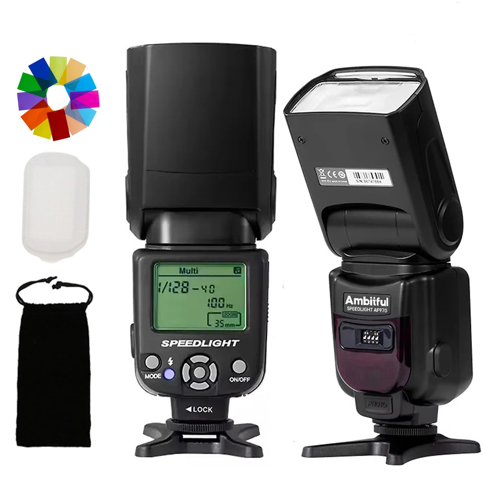 AMBITUOUS AF970 Flash Speedlite for Canon Nikon Sony Olympus Fuji Panasonic, 2.4G Wireless, Recycle Time 0.1-2.5s, Adjustable Flash Head W/LCD Panel & Single-Contact Hotshoe