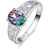 Psiroy 925 Sterling Silver Plated Simulated Rainbow Topaz Open Heart Band Ring