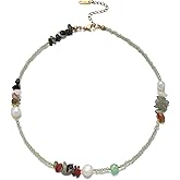 LOUHCY Beaded Choker Necklace for Women, Boho Natural Stone Pearl Choker Necklace Handmade Summer Beach Jewelry