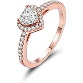 MDFUN 18K Gold Plated Cubic Zirconia Heart Promise Rings for Women | Halo Engagement Rings,Heart Valentines Day Love Promise Rings for Her